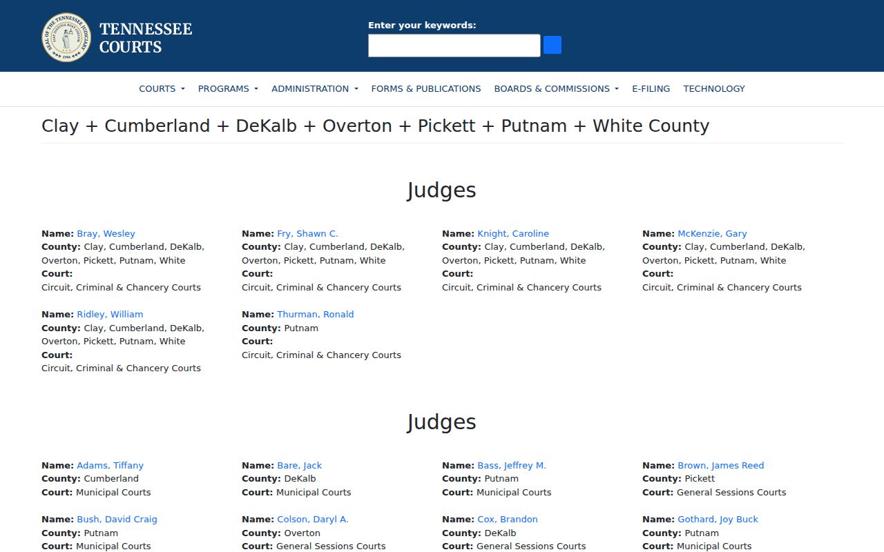 Pickett County judicial district map for arrest warrant court routing