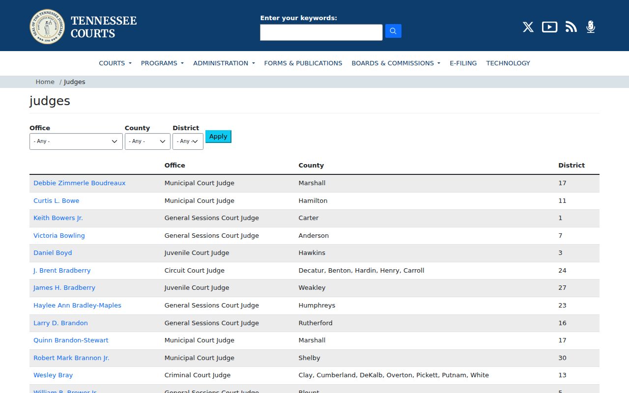 AOC Pickett County judge assignment reference for warrant routing