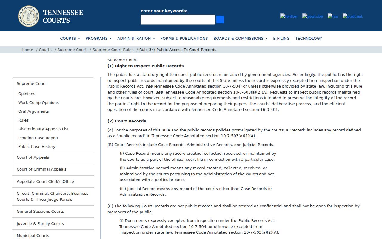 Tennessee court record access limits for Pickett County warrant information